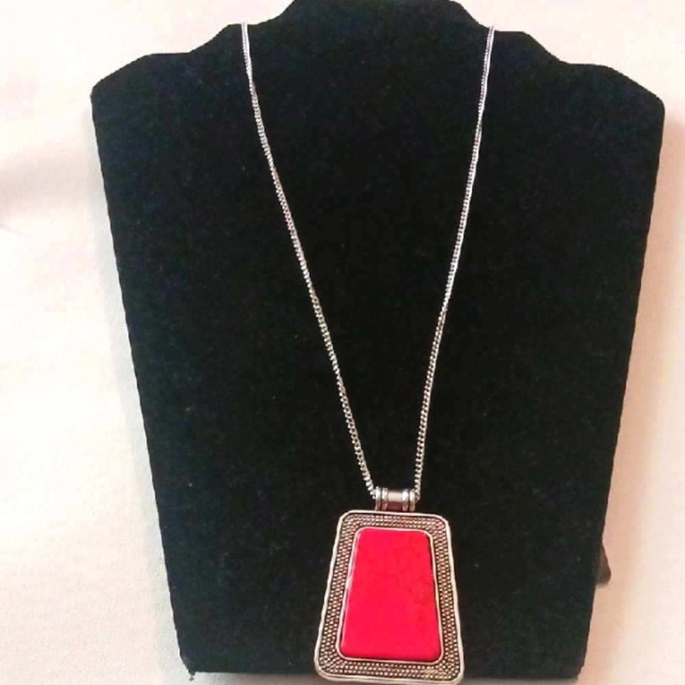 Silver and Red Pendant Necklace